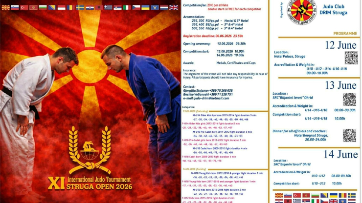 11. Меѓународен џудо турнир „Struga Open 2026“ викендов во Охрид