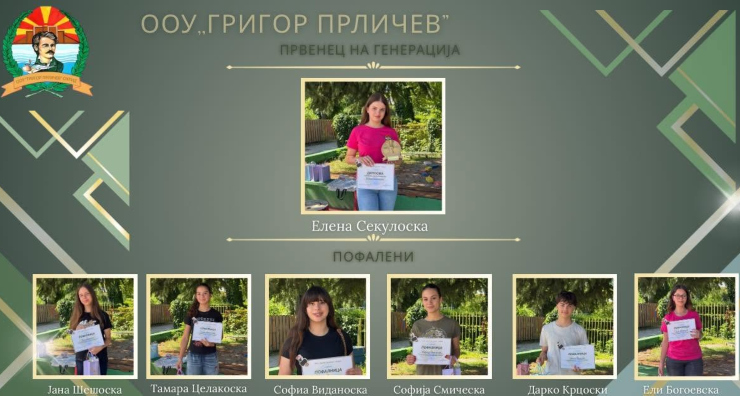 Елена Секулоска e првенец на генерација во ООУ „Григор Прличев“